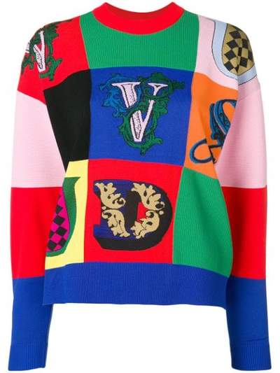 Versace Printed Rib Knit Jumper In Multicolour