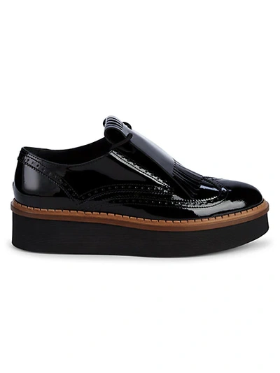 Tod's Patent Leather Platform Wedge Oxford Loafers In Black