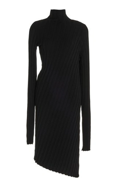Boyarovskaya Asymmetric Ribbed-knit Turtleneck Dress In Black