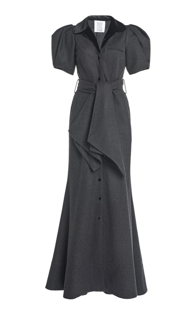 Rosie Assoulin Women's Puffed-sleeve Wool-cotton Maxi Dress In Charcoal