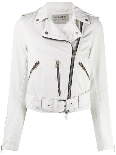 Allsaints Balfern Denim Biker Jacket In Stone+white