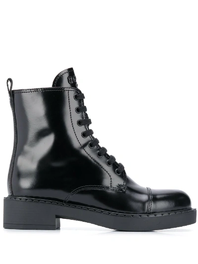 Prada Lace-up Side Zip High Boots In Black