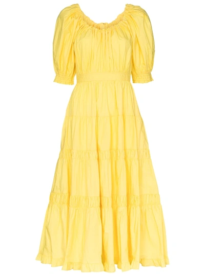 Ulla Johnson Colette Puff Sleeve Flared Dress In Yellow