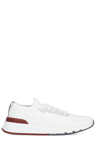 Brunello Cucinelli Leather-trimmed Stretch-knit Sneakers In White