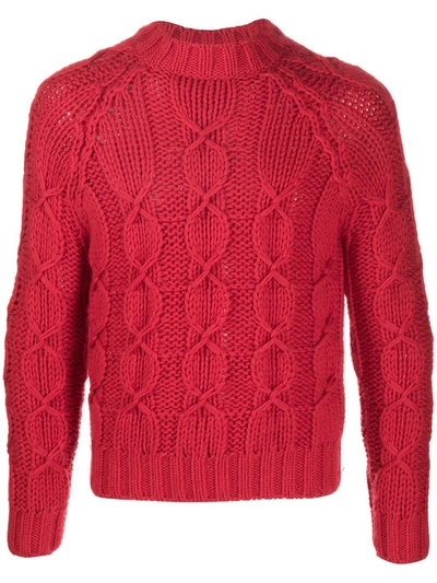 Saint Laurent Slim-fit Cable-knit Wool-blend Sweater In Red