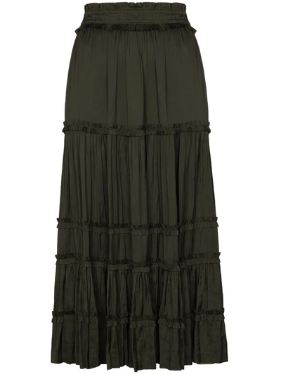 Ulla Johnson Green Carina High Waist Tiered Skirt