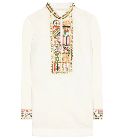 Tory Burch Long-sleeve Embellished Tory Tunic, Ivory