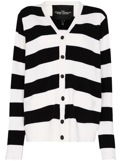 The Marc Jacobs The Grunge Striped Wool Cardigan In Black