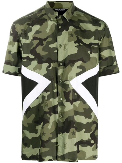 Neil Barrett Camouflage Print Short-sleeve Shirt In Green