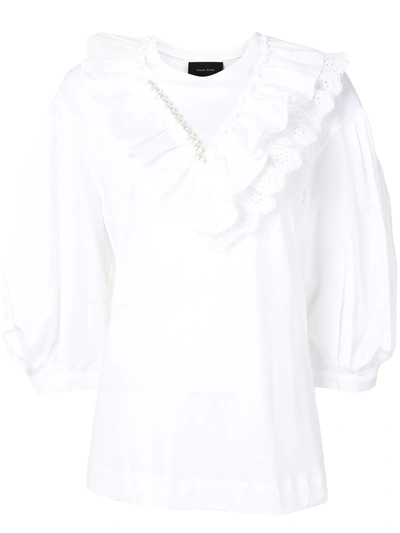 Simone Rocha Ruffled Balloon-sleeve Blouse In White