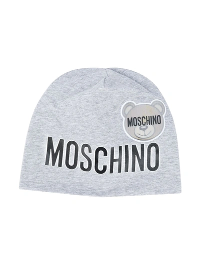 Moschino Kids' Teddy Bear Print Beanie In Grey