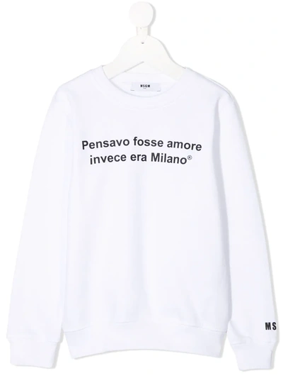Msgm Kids' Slogan Print Sweatshirt In White