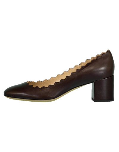 Chloé Lauren Scalloped Leather Pump In Brown