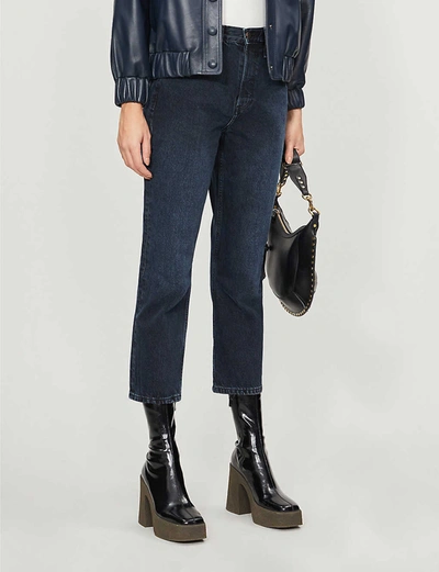 Topshop Editor Flare High-rise Jeans In Navy Blue