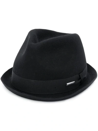 Dsquared2 Knitted Logo Plaque Detail Fedora Hat In Black