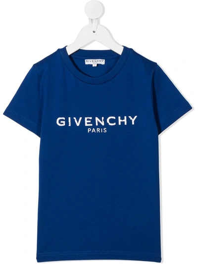 Givenchy Kid's Fractured Logo-print Short-sleeve T-shirt In Blue