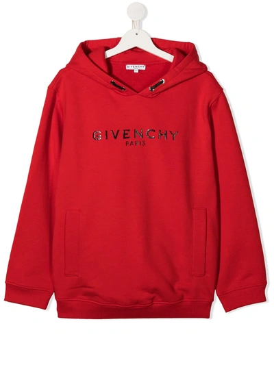 Givenchy Kids' Logo-print Hooded Sweatshirt In Red