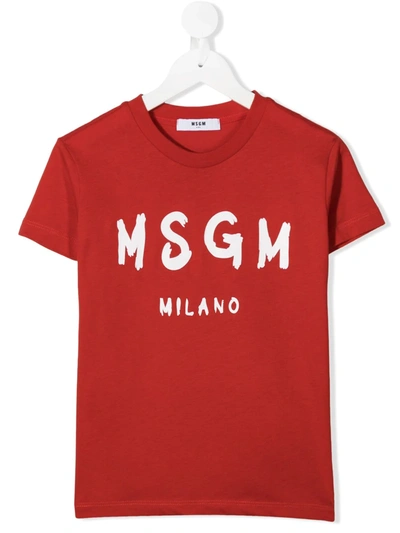 Msgm Teen Logo Print T-shirt In Red