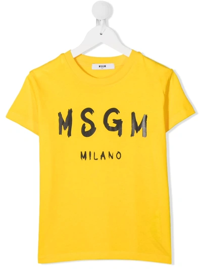 Msgm Teen Logo Print T-shirt In Yellow