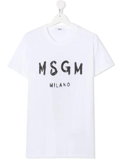 Msgm Teen Logo-print Cotton T-shirt In White