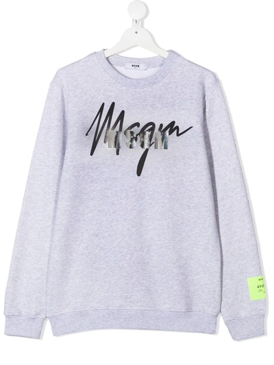 Msgm Teen Double Logo Print Sweatshirt In Grey