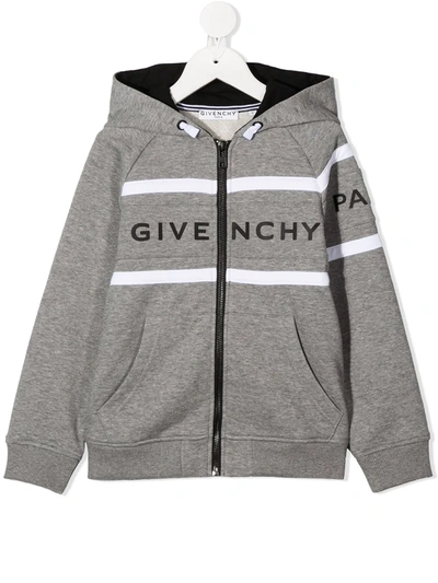 Givenchy Kids' Logo Print Cotton Sweatshirt Hoodie In Grey