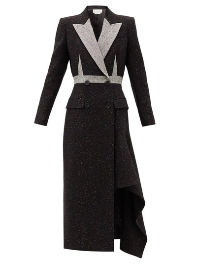Alexander Mcqueen Asymmetric Double-breasted Donegal Wool-blend Coat In Black Mix