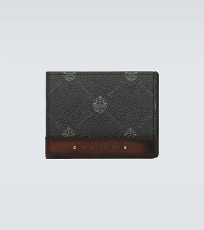 Berluti Excursion Signature Logo-print Canvas And Leather Billfold Wallet In Black