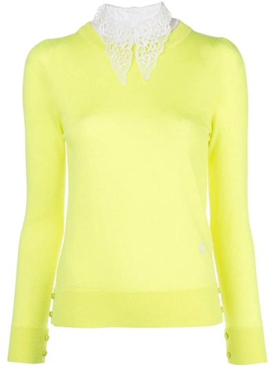 Adam Lippes Poplin And Crocheted Lace-trimmed Wool Jumper In Yellow