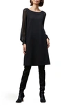 Lafayette 148 Linden Sheer Long Sleeve Punto Milano Shift Dress In Black