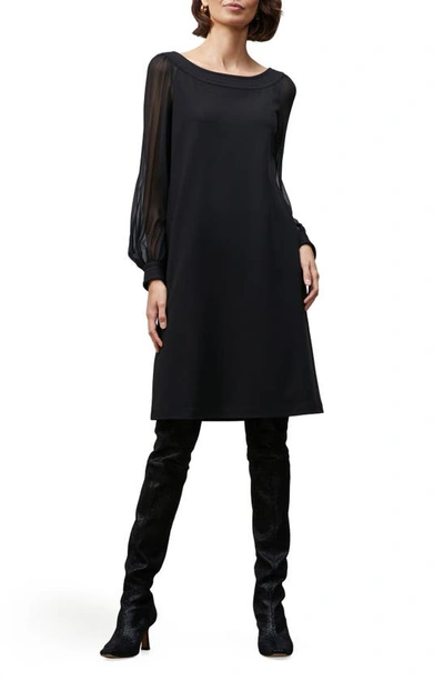 Lafayette 148 Linden Sheer Long Sleeve Punto Milano Shift Dress In Black