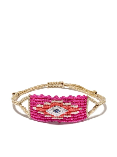 Diane Kordas Evil Eye Woven Cord, Diamond And Sapphire Bracelet In Pink