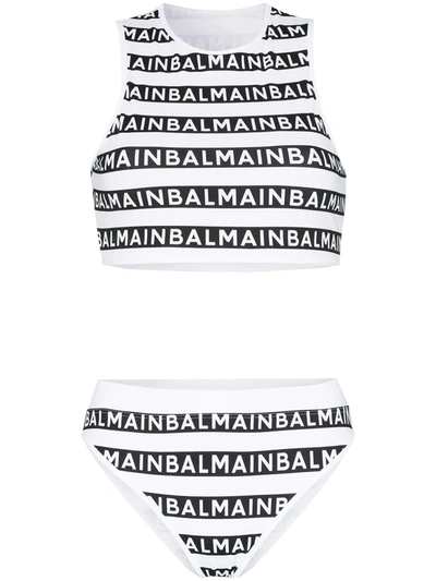 Balmain Logo Stripe Bikini In Black