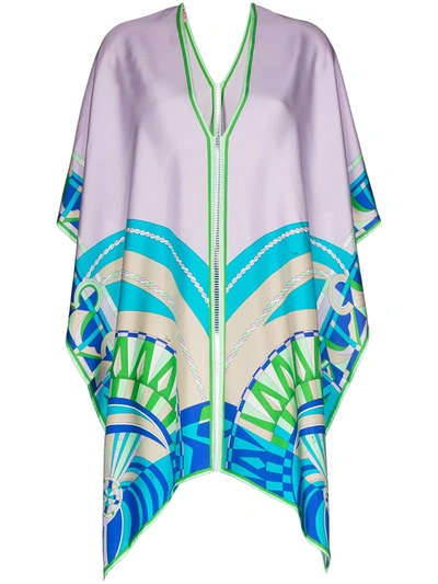 Emilio Pucci Bes Print Silk Poncho In Green