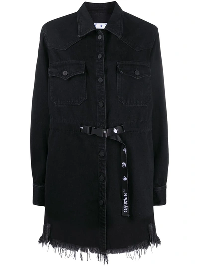 Off-white Frayed Industrial Belted Denim Dress In Black