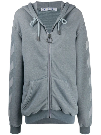 Off-white Arrow Cotton Blend Zip Hoodie In Grey