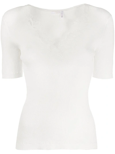 Chloé Embroidered Ribbed Cottont-shirt In White