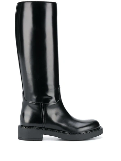 Prada Round-toe Knee-length Boots In Nero