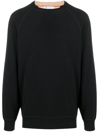 Brunello Cucinelli Rib-trimmed Relaxed-fit Jumper In Black