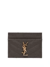 Saint Laurent Monogramme Quilted Textured-leather Cardholder In Black,gold