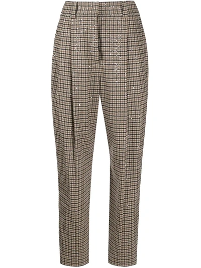 Brunello Cucinelli Checked High-waisted Trousers In Brown