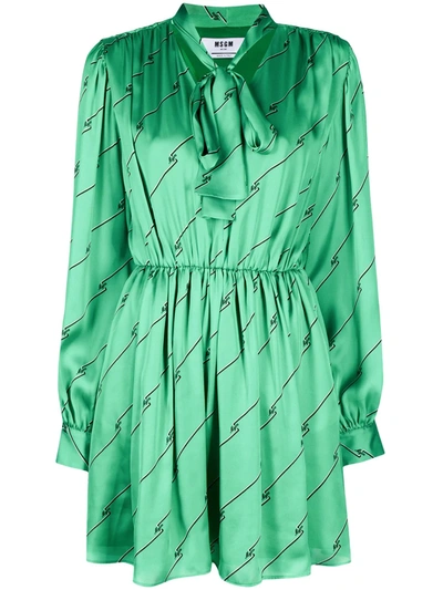 Msgm Pussy-bow Mini Dress In Green