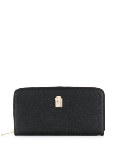 Furla Logo Zipped Wallet In Black