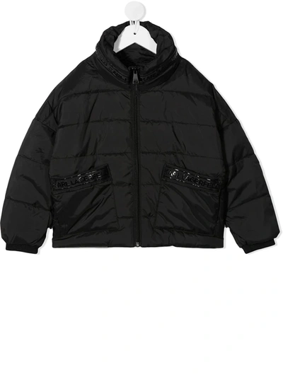 Karl Lagerfeld Kids' Logo Band Puffer Jacket In Black