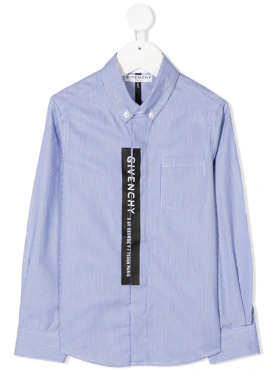 Givenchy Kids' Vertical Logo Striped Shirt In Bianco/blu