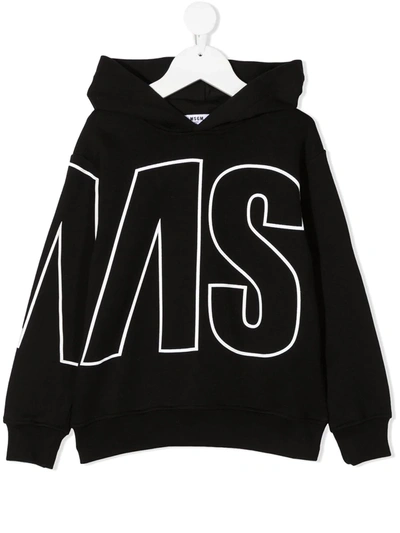 Msgm Teen Logo Print Hoodie In Black