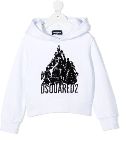 Dsquared2 Kids' Sequin-embellished Cotton Hoodie In White
