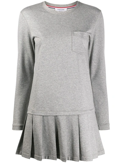 Thom Browne Grey Drop Waist Pleated Dress