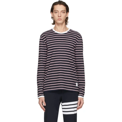 Thom Browne Navy & Red Ringer Long Sleeve T-shirt In Blue