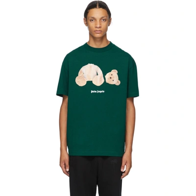 Palm Angels Bear Print Over Cotton Jersey T-shirt In Forest Gree